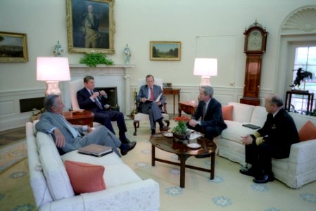 President Ronald Reagan during a National Security Briefing