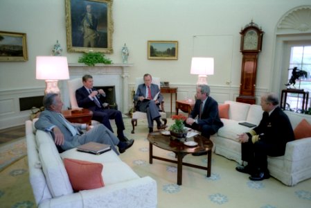 President Ronald Reagan during a National Security Briefing photo