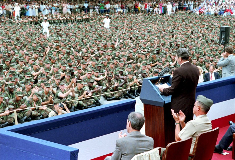 President Ronald Reagan during a trip to Parris Island, South Carolina