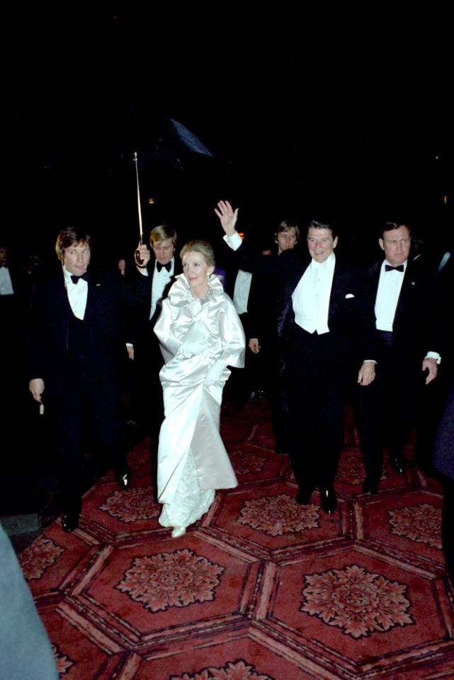 President Ronald Reagan and Nancy Reagan arriving at the Shoreham Hotel Inaugural Ball