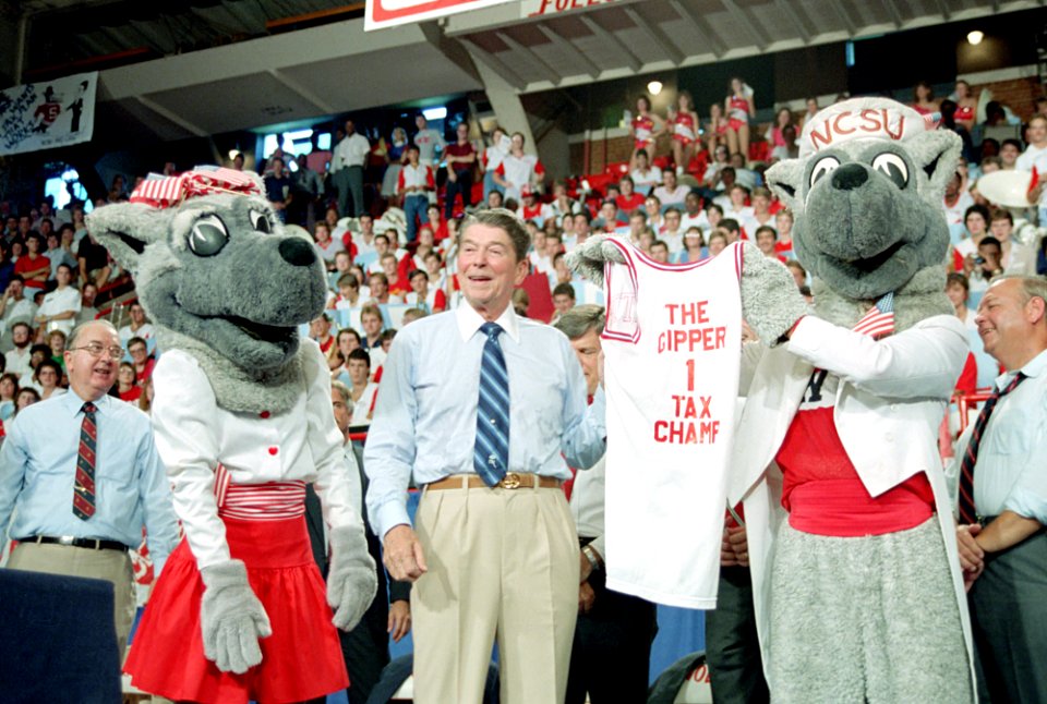 President Ronald Reagan during his trip to Raleigh, North Carolina and remarks at North Carolina State University