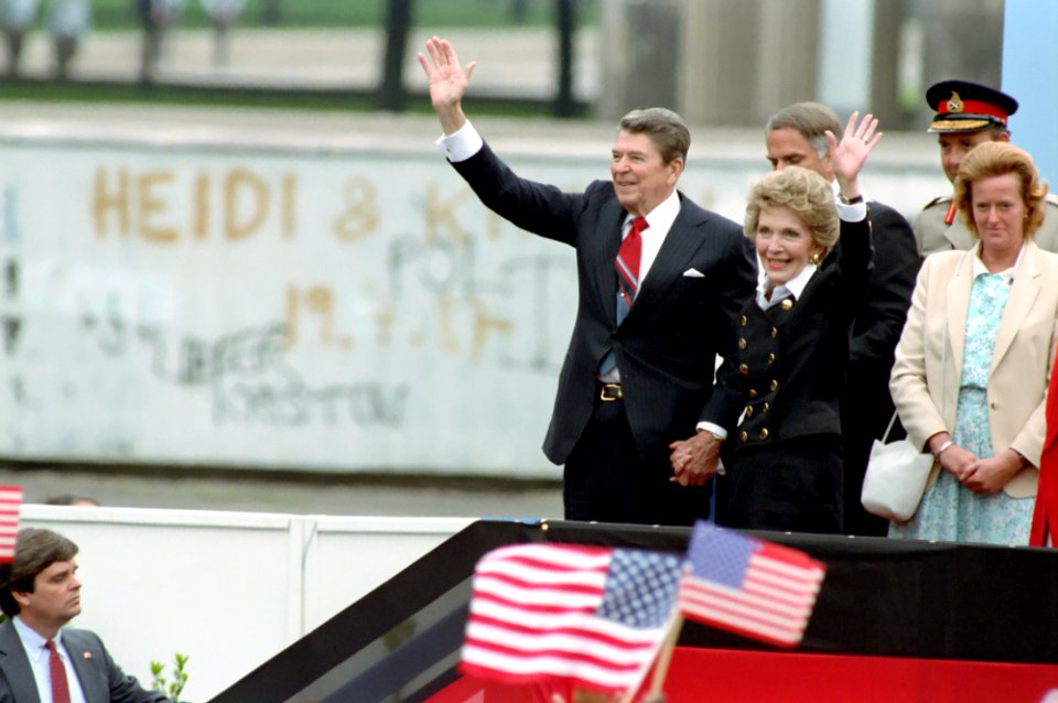 President Ronald Reagan and Nancy Reagan departure after remarks at Berlin Wall