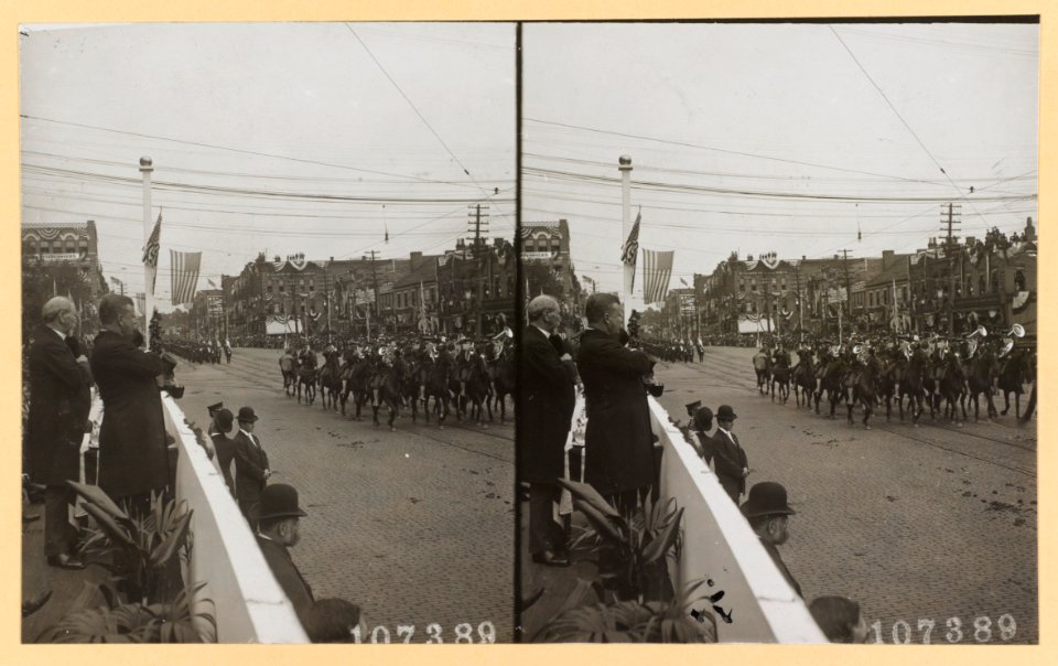 President Roosevelt with the Mayor of Canton reviewing parade on McKinley Memorial Day, Canton, Ohio LCCN2013649593