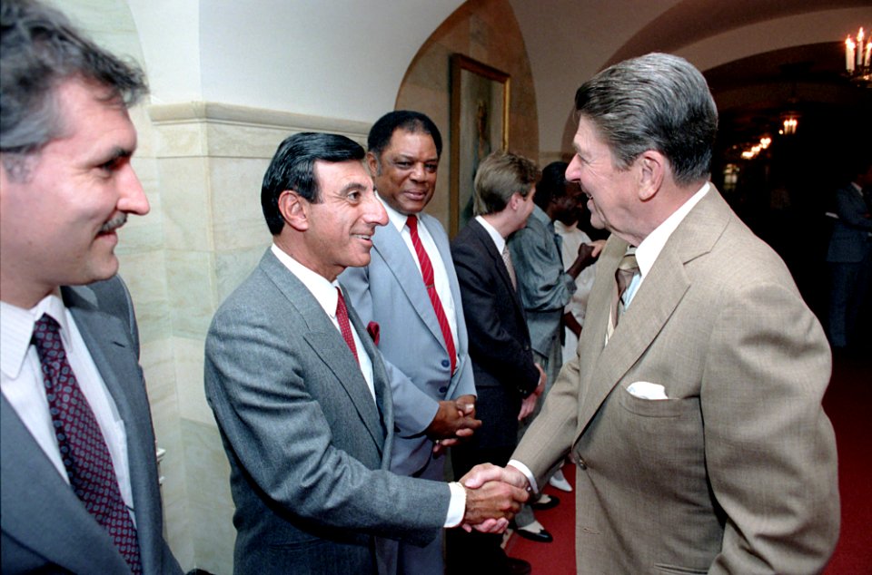 President Ronald Reagan greeting actor Jamie Farr