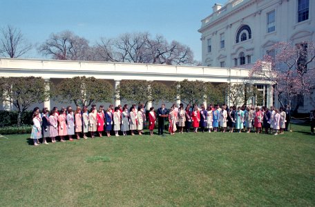 President Ronald Reagan Greeting the 1984 Cherry Blossom Princesses in the White House Rose Garden (03) photo