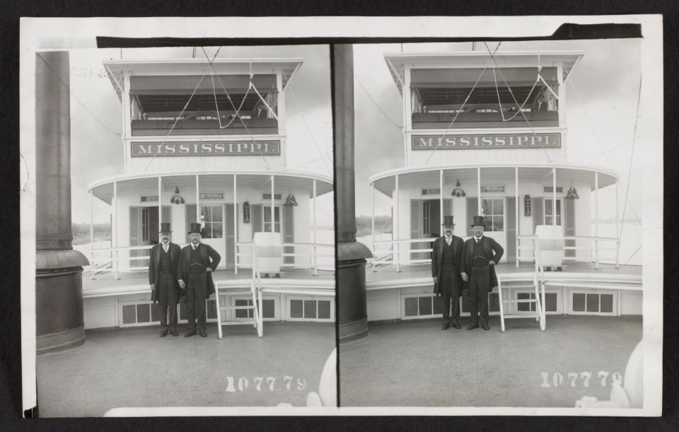 President Theodore Roosevelt posing with another official on the deck of the steamer Mississippi LCCN2013651458