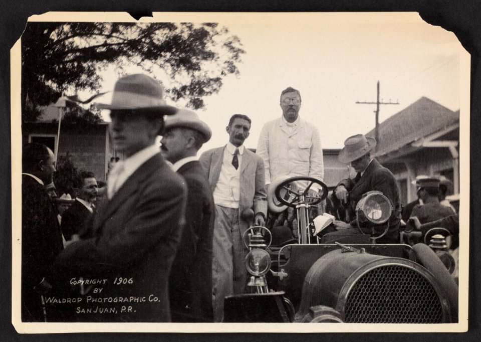 President Theodore Roosevelt, standing in automobile, at Rio Piedras, Puerto Rico LCCN93511085
