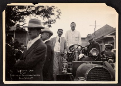 President Theodore Roosevelt, standing in automobile, at Rio Piedras, Puerto Rico LCCN93511085