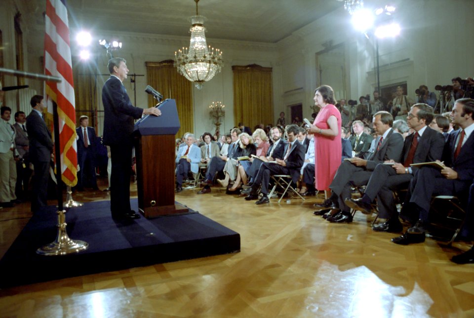 President Ronald Reagan in the East Room