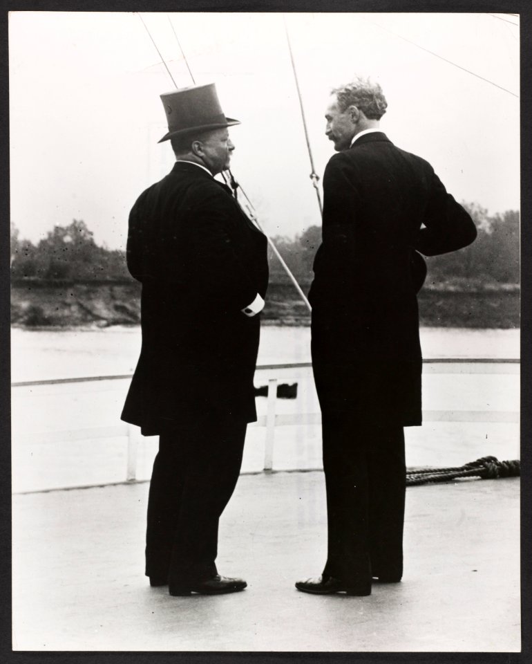 President Theodore Roosevelt and Chief Forester Gifford Pinchot - T.R. and G.P. - on the river steamer Mississippi This picture was taken on the trip of the Inland Waterways Commission down LCCN95514038