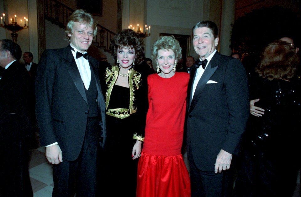 President Ronald Reagan and Nancy Reagan with Joan Collins and Peter Holm