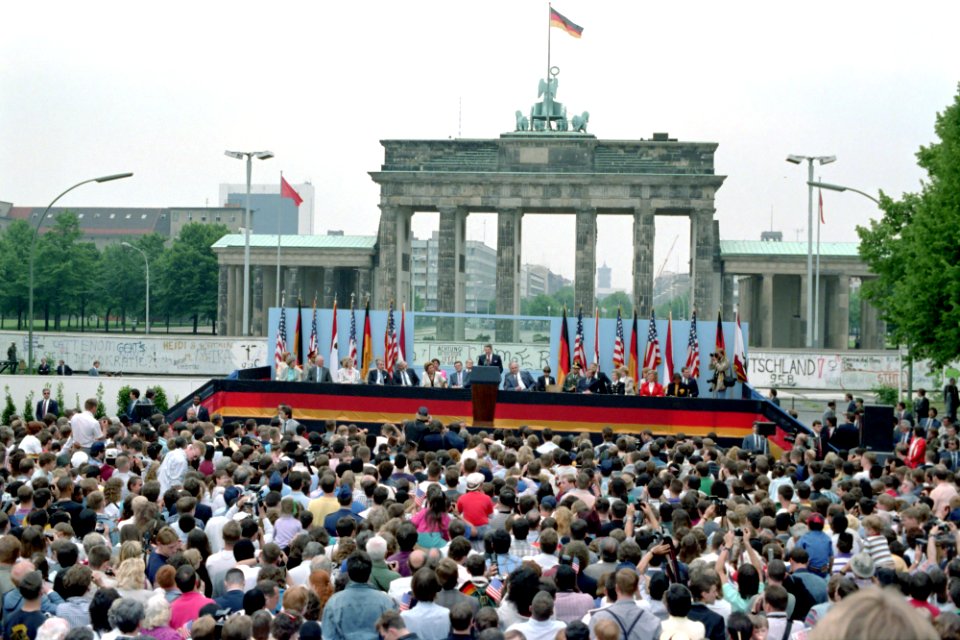 President Ronald Reagan making his Berlin Wall speech at Brandenburg Gate