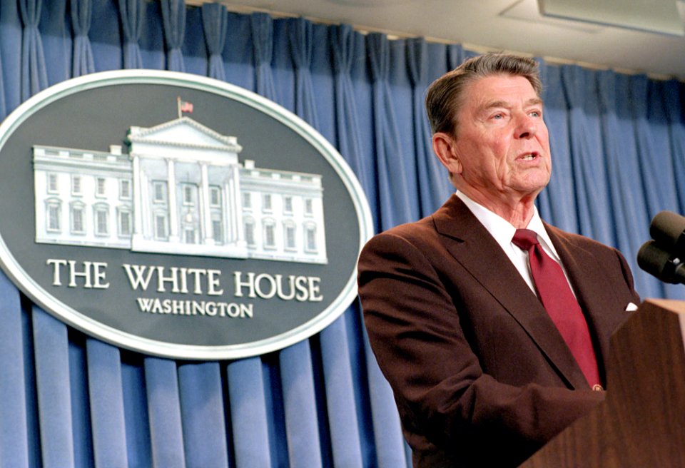 President Ronald Reagan making remarks on the National Campaign against Drug Abuse in the Press Room