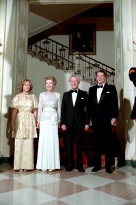 President Ronald Reagan and Nancy Reagan with Poul Schluter and Lisbeth Schluter photo
