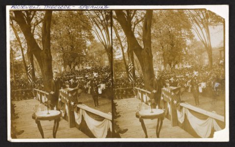 President Theodore Roosevelt walking toward podium to speak to crowd LCCN2013645497