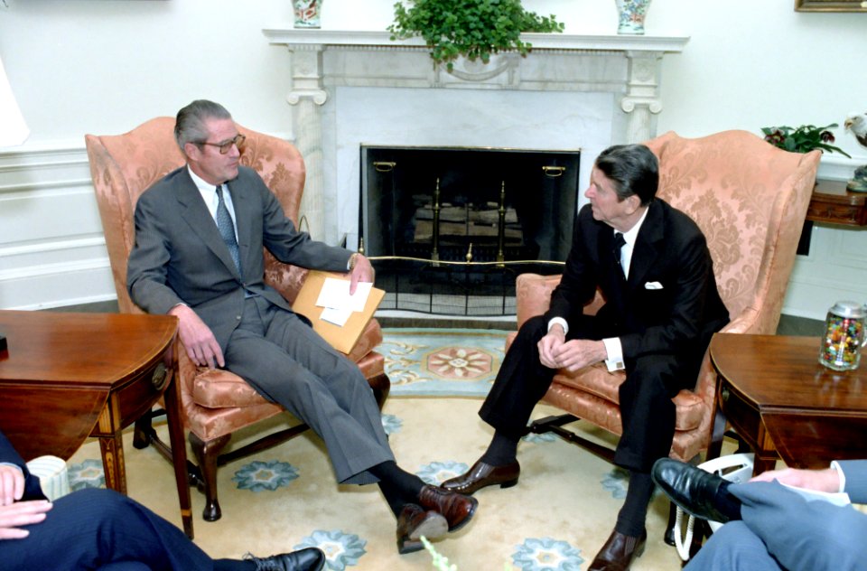 President Ronald Reagan meeting with Joseph Coors