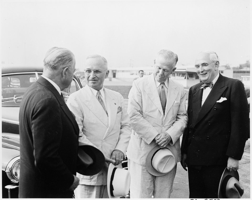 President Truman is at the National Airport in Washington, D. C. where he is seeing off Secretary of State George... - NARA - 199693