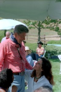 President Ronald Reagan and Patti Davis at Nancy Reagan's Birthday Party at Rancho Del Cielo photo