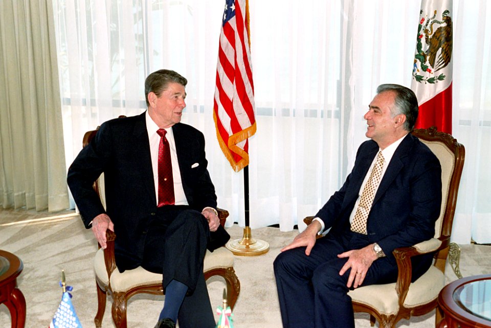 President Ronald Reagan and President Miguel de la Madrid of Mexico