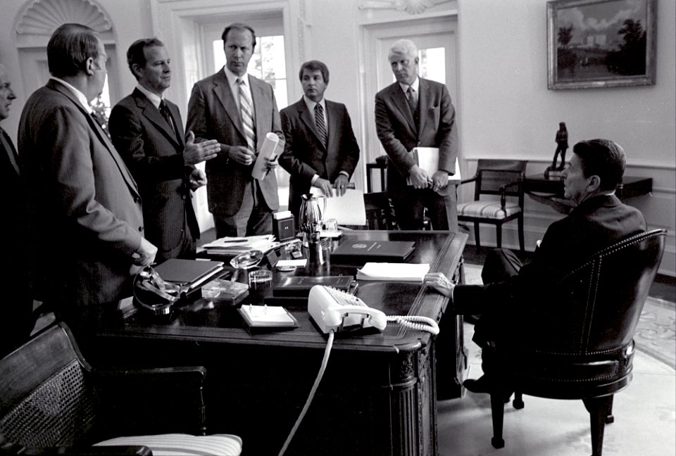President Ronald Reagan meeting with Senior Staff