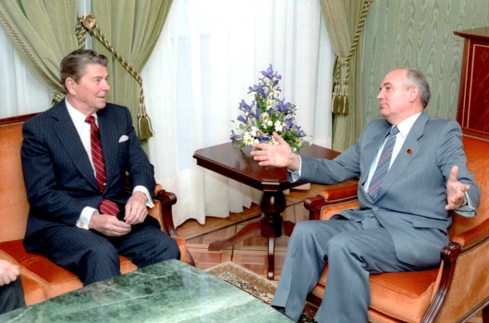 President Ronald Reagan meeting with Soviet General Secretary Mikhail Gorbachev