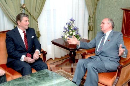 President Ronald Reagan meeting with Soviet General Secretary Mikhail Gorbachev photo