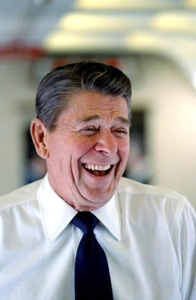 President Ronald Reagan on a Trip Aboard Air Force One to Chicago Illinois