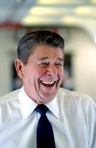 President Ronald Reagan on a Trip Aboard Air Force One to Chicago Illinois