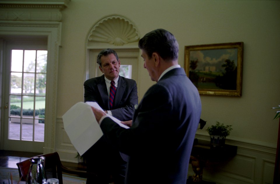 President Ronald Reagan and William Bennett