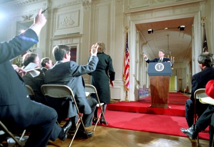 President Ronald Reagan at his 33rd Press Conference in the East Room