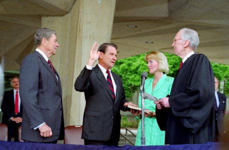 President Ronald Reagan at the swearing in ceremony for William Webster
