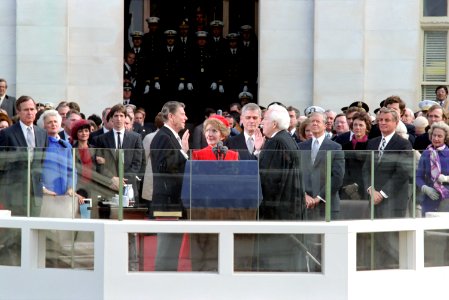 President Ronald Reagan Being Sworn In on Inaugural Day at the United States Capitol