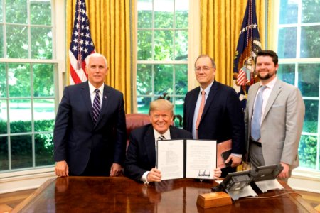 President Trump with Mike Pence, Scott Pace & Jared Stout 2018-05-24 photo