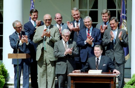President Ronald Reagan signing the Medicare Catastrophic Coverage Act of 1988