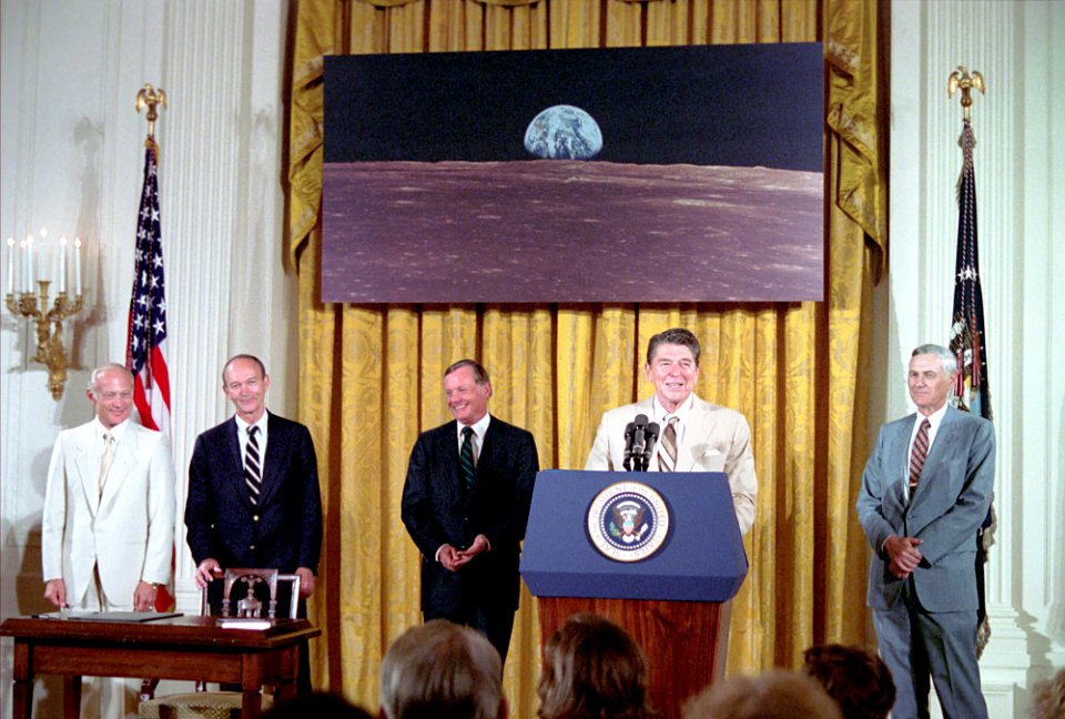 President Ronald Reagan during a ceremony for the 15th Anniversary of The Lunar Landing