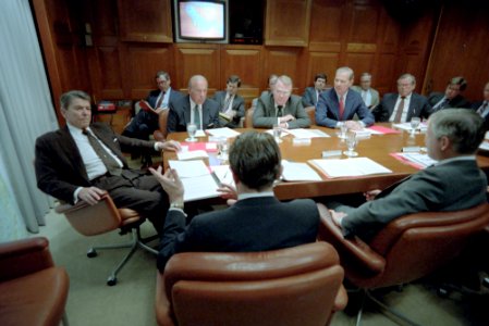 President Ronald Reagan during a National Security Planning Group NSPG meeting photo