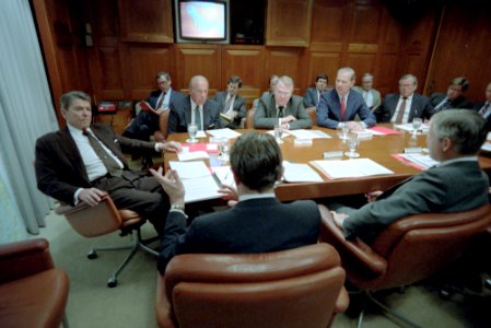 President Ronald Reagan during a National Security Planning Group NSPG meeting