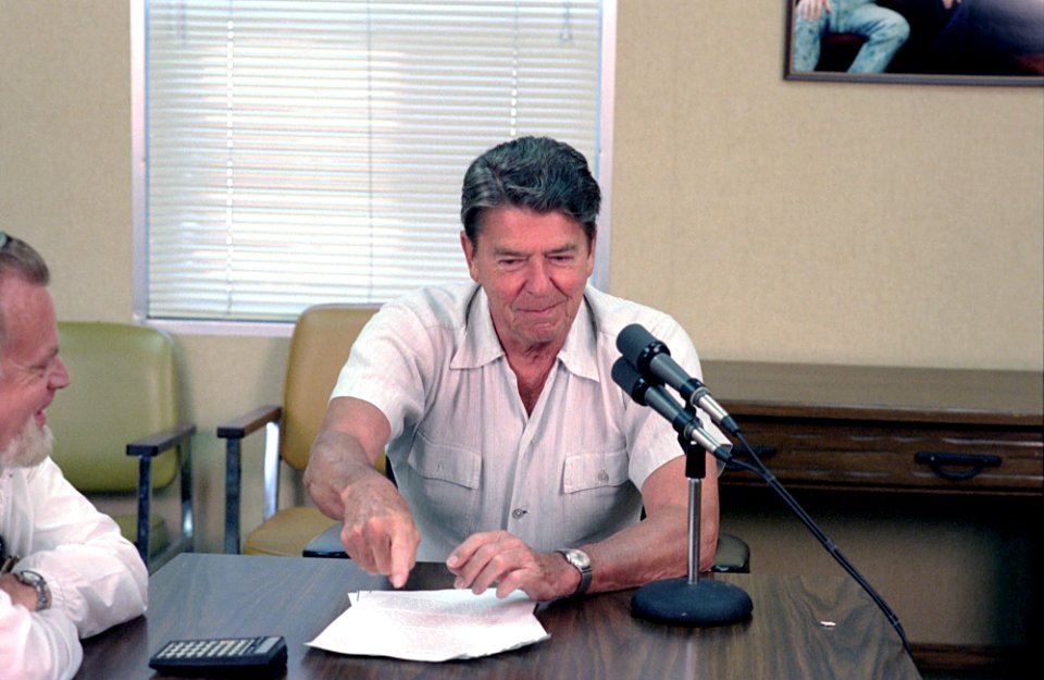 President Ronald Reagan during a radio address to the nation from Rancho del Cielo