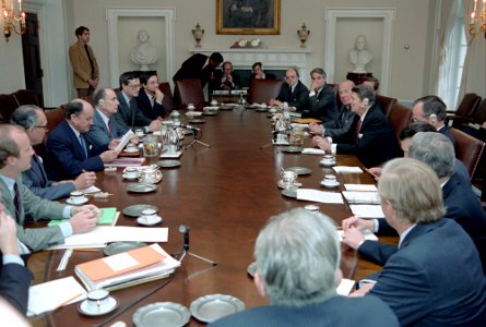 President Ronald Reagan during a State Visit of Francois Mitterrand President of France photo