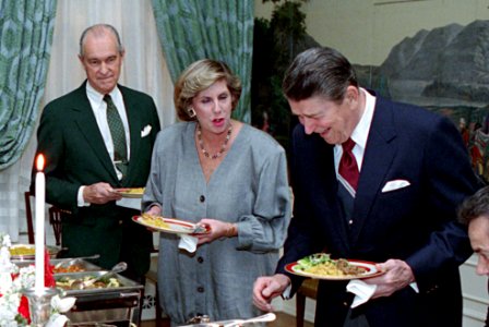 President Ronald Reagan During An Election Night Private Party in The Presidents Dining Room (cropped)