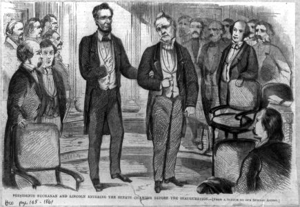 Presidents Buchanan and Lincoln entering the Senate Chamber before the Inauguration LCCN2002722769