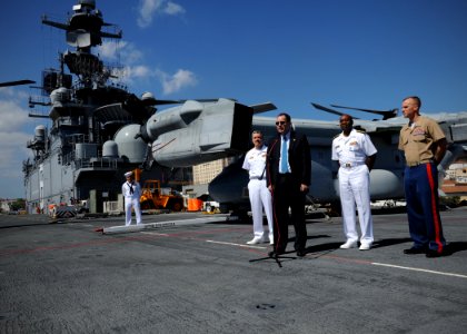 Press conference aboard future USS America during visit to Brazil 140806-N-FR671-223