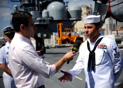 Press conference aboard future USS America during visit to Brazil 140806-N-FR671-313 photo