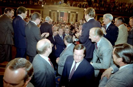 President Ronald Reagan exiting the United States Capitol after Economic Speech to Congress