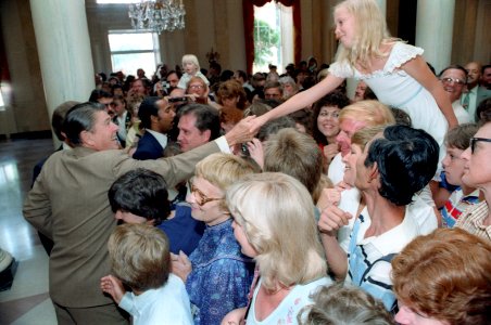 President Ronald Reagan Greeting Tourists at White House