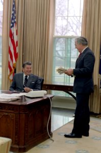 President Ronald Reagan with Richard Allen in the Oval Office
