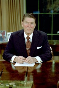 President Ronald Reagan making an address to the nation