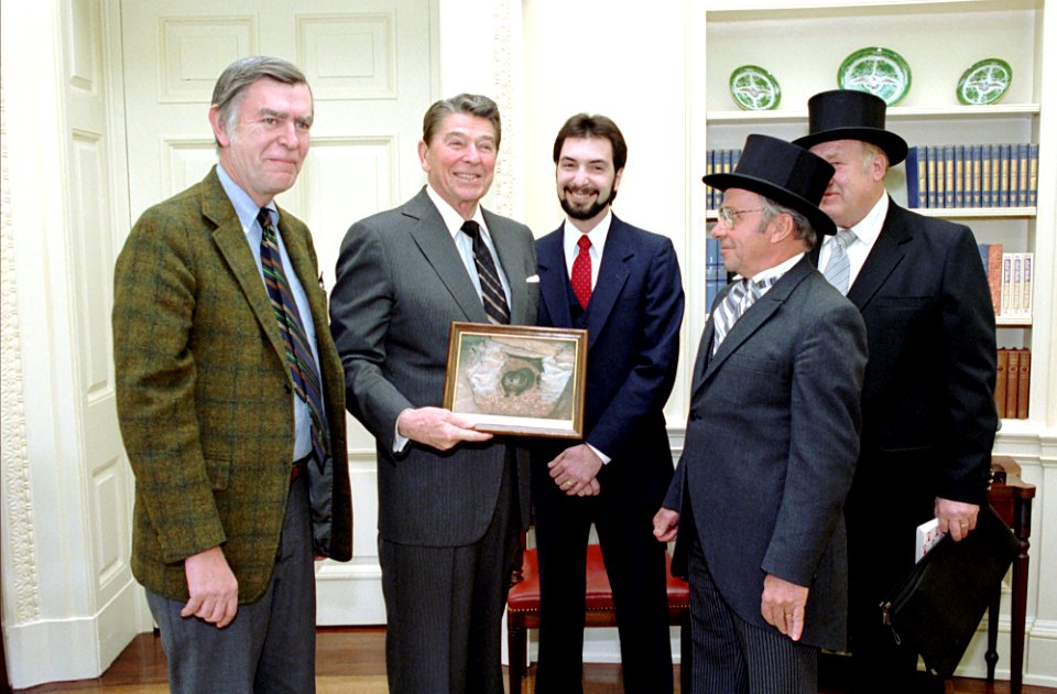 President Ronald Reagan meeting to commemorate the 100th birthday of famous groundhog Punxsutawney Phil