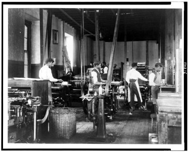 Pressmen at work in printing shop, Hampton Institute, Hampton, Virginia LCCN94502418