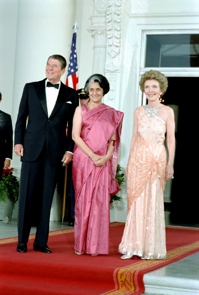 President Ronald Reagan, Nancy Reagan, and Prime Minister Indira Gandhi of India